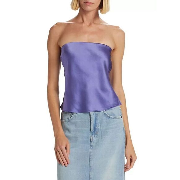 Reformation Spritz Silk Strapless Silk Top Size XL Purple - Picture 1 of 8